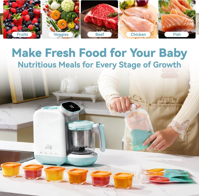 chefhandy Baby Food Maker, Steamer & Blender, Puree Maker with Auto/Manual Blend, Steam Basket, Bottle Warmer & Sterili-zer, Compact Easy-to-Clean Baby Food Processor (White Blue) - Image 5